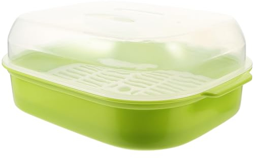 Hohopeti Dampfgarer für Mikrowelle mit Dampfventil Kunststoff Dampfkorb Grün mit Abdeckung und Leckagebarriere Mikrowellengeeignet für Gedämpfte Brötchen und Küchengebrauch