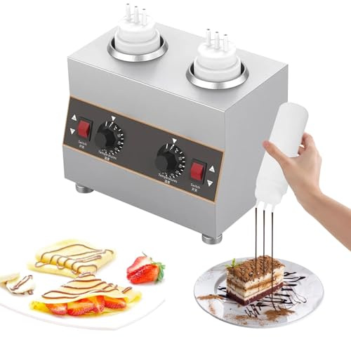 Cheese Sauce Warmer, Electric Chocolate Warmer Commercial Jam Heat Preservation Machine 30~85℃ Adjustable Temp Food Dispensers for Ketchup, Cheese, Fudge, Caramel (2 Bottles)