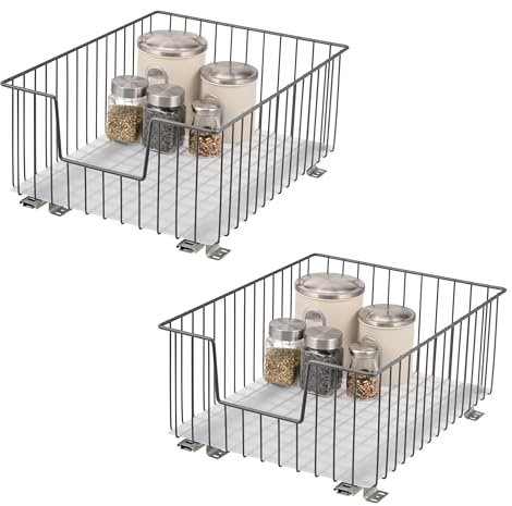 bremermann Schrank-Korbauszug 2er Set 40 cm Breite mit Einlegeboden, Küchenschublade zum Nachrüsten, Vollauszug mit Teleskop-Schienen, ideal für Küche, Bad & Schlafzimmer, aus Metall (Grau)
