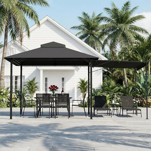 JUMMICO Pavillon 3 x 3 m Grillpavillon, mit 1.8m Verstellbarer Markise, Erweiterbar auf 3 x 4,8 m, für 6-10 Personen zum Entspannen, Grillen und Feiern, Dunkelgrau