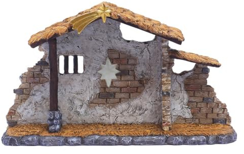 FytStycale Étable Crèche Noël Effet Brique Crèche Noël en Résine Détaillée pour Cheminée