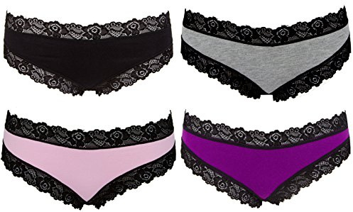 AvaMia, 6er Pack Hipster mit Spitze Uni Panty French Knickers Damen Teen, M