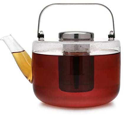 VIVA Scandinavia Teekanne mit Siebeinsatz, Glas Teekocher mit hitzebeständigem Teesieb, Glaskanne für Teelichter mit Stövchen, ohne Teebeutel für losen Tee geeignet, 1,3 Liter