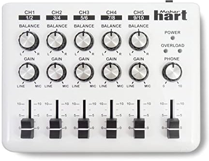LOOP-MIXER - Miniatur Audio Mischer - Mini Mischpult - DJ Mischpult mit 5 Kanälen (5 x 3.5mm Stereo-Anschlüsse oder 10 x 6.35mm Mono) und 3 Ausgängen