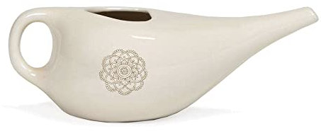 Ruth White Yoga Products Ceramic Nasal Neti Pot with Mandala Pattern (Cream)