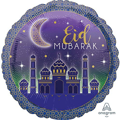 Amscan 3769401 - Standard Folienballon Eid Mubarak, 43 cm, Heliumballon, Fastenbrechen, Dekoration, Geschenk, Mitbringsel