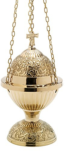 Nklaus Rauchfass Messing mit Kreuz Gold Kette 90cm Weihrauchschwenker Hängegefäß Weihrauch Gefäß Räucherkohle für Kirche zu Hause 7631