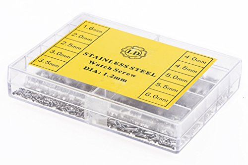1,2mm-Schrauben im Set für Feinmechanik, Uhrmacher, Kamera, Foto mit 10 verschiedenen Längen von 1,6 bis 6,0 mm, insges. 200 Stück
