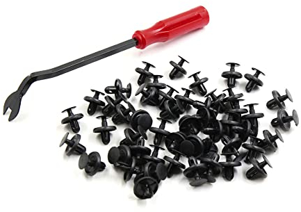 sourcing map 50Pcs 7mm Grapas Plástico Negro Remache de paragolpes guardabarros