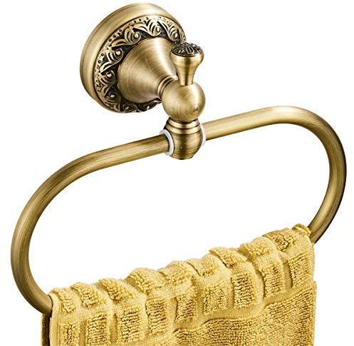 Flybath Anneau à Serviette Ovale en Laiton Anneau-Chiffon Antique Motif Exquis découpant Un Porte-Serviette pour Salle de Bain Cuisine Accessoires de Montage Mural, Bronze brossé