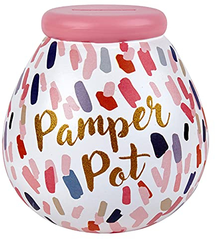 Pot of Dreams Hand Painted Pink Pamper Pots Save And Smash Handcrafted Ceramic Money Box | Eco Freindly & Recyclable Piggy Bank | Perfect Decorative Gift and Saving for Self Care & Spa days