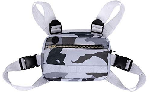 Männer Frauen Brusttasche Mode Brust Rig Tasche Hip Hop Gürteltasche Einstellbar Crossbody Taschen Tarnung Taktischer Brustrucksack Handy-Zubehörtasche Radio Walkie Talkie Tragetasche Tarnung Weiß