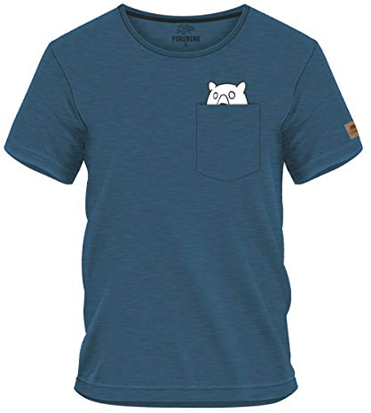 FORSBERG Ölbrorson T-Shirt Brusttasche mit prostendem Bier Bär Funshirt Rundhals bequem robust, Farbe:blau, Größe:M