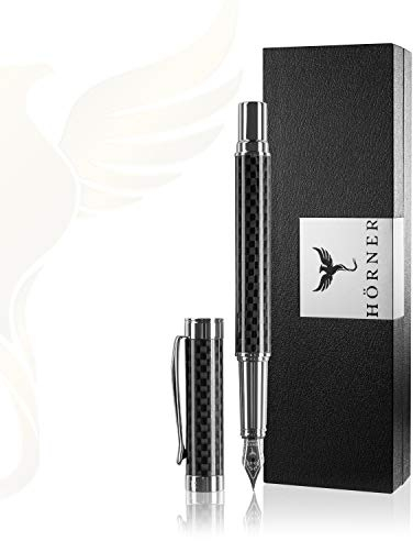 Hörner ONE - Hochwertiger Füllfederhalter aus Carbon I Premium Geschenkbox I Tinte in Schwarz I Luxus Design I Edel Feder Made in Germany I Attraktiver Stift für Herren und Damen
