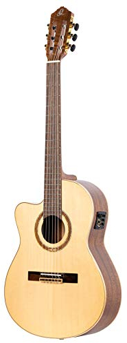 Ortega Guitars Konzert Gitarre Linkshänder – Elektro-Akustisch, 4/4, Slim Neck, Thinline Body – Performer Series – Inklusive Gig Bag – Massive Sitka Fichte, Sapele, Natur (RCE138-T4-L)