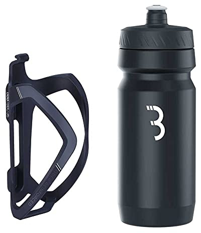 BBB Cycling Fahrrad Wasserflasche und Halter Kombination Universal Fahrrad Flaschenhalter für Rennrad und MTB CompTank und FlexCage Schwarz/Weiss