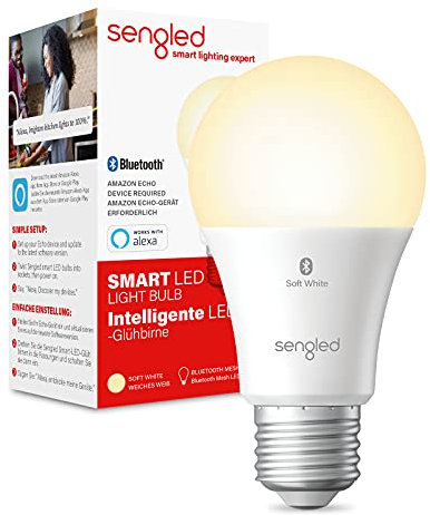 Sengled Alexa Glühbirnen, E27 Smart Glühbirne, 8.8W Glühbirne für Alexa und Echo Dot, Bluetooth Smart Lampe E27 Dimmbar, Warmweiß 60W Äquivalent 2700K, 806LM, 1 Stück [Energieklasse A+]