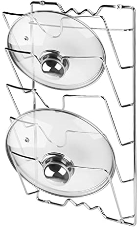 Soporte para Tapaderas de Ollas, Soporte para Tapa de Sartén y Organizador 5 Apartados Tapa de Olla Estante Gabinete Soportes, para Gabinete Cocina Montaje En pared o puerta