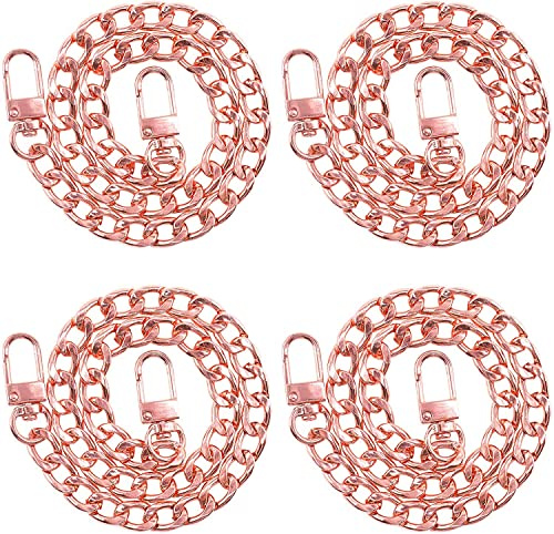 Wokape 4 Stück Rotgold Luxus Fashion 40 cm Ersatz flache Kette Riemen mit Schnallen Set, flach 1 cm breit genug 2,4 mm perfekt für DIY Metall Schulter Geldbörse Ersatz (Roségold, 39,9 cm)