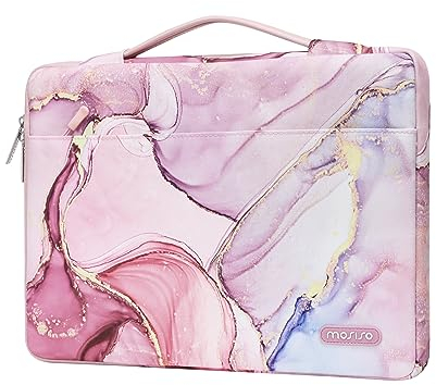 MOSISO 360 Schutzhülle Tasche Sleeve Kompatibel mit MacBook Air/Pro,13-13,3 Zoll Notebook,Kompatibel mit MacBook Pro 14 M3 M2 M1 Chip Pro Max 2023-2021,Handtasche mit Trolley Gürtel Marmor MO-MBH216