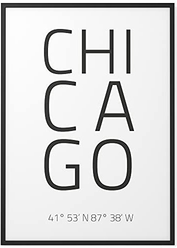 Papierschmiede® Geo Poster Koordinaten Chicago, B2 (50x70 cm) Stadt Poster als Wanddeko für Wohnzimmer Schlafzimmer Küche Esszimmer, USA Michigan Illinois, Bild ohne Rahmen