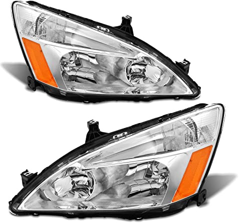 ADCARLIGHTS 2003 2004 2005 2006 2007 Accord Scheinwerfer-Montage für Honda Accord 2/4-Türer, klares Objektiv, Chromgehäuse mit bernsteinfarbenem Reflektor, Scheinwerfer-Ersatz, links und rechts, Paar