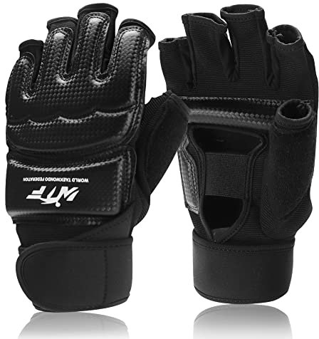 Gants MMA Entraînement d'art Martiaux, LangRay Gants de Boxe Karate Taekwondo Sparring pour Enfants & Adultes (Noir, M)