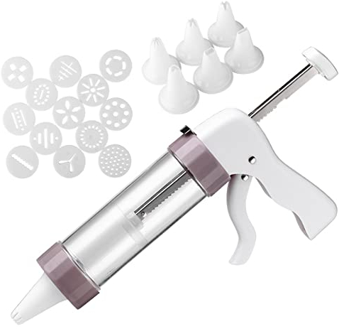 LTLWSH Set Pressa per Biscotti Macchina per Biscotti Pistola Sparabiscotti Penna Decoratrice Siringa per Dolci Pistola per Dolci per Decorazione Torta con 13 Dischi e 6 Punte