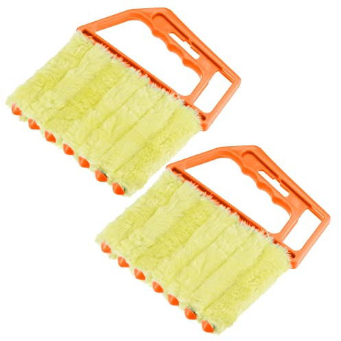 sourcing map 2 Stück Hand geführtes 7 Finger Rollladen Bürsten Reinigung Werkzeug für Fensterläden mit orangefarbenem Griff,