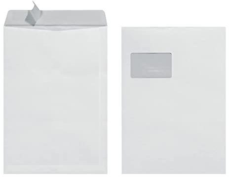 Herlitz Versandtasche C4 90 g Haftklebend mit Fenster, 100 Stück mit Innendruck Weiß