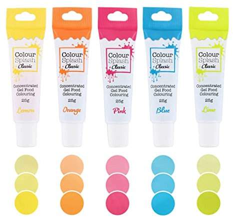 Colour Splash Food Colouring Gels, Neons 5 Pack, Highly Concentrated Bright Gels, Easy to Use Squeezy Tubes, Transform Plain Cakes Into Bright, Eye-Catching Creations - Multipack, 25 g (Pack of 5)