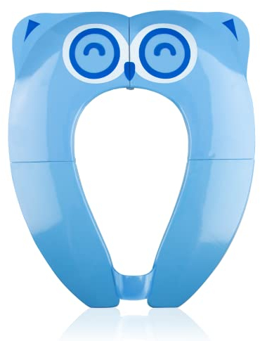 Pejoye Faltbarer Toilettensitz Kinder, Tragbar Kinder Toilettentrainer Sitz, WC Sitz Kleinkind Reise Töpfchentrainer mit Aufbewahrungstüte Blaue Eule