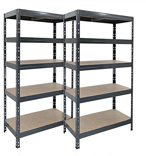 Master Regale 2er-Set Rivet Schwerlastregal mit HDF-Platte 180x90x45cm (HxBxT) 5 Böden 250 kg pro Boden, anthrazitgrau. Steckregal Metallregal Kellerregal Lagerregal Werkstattregal Garagenregal
