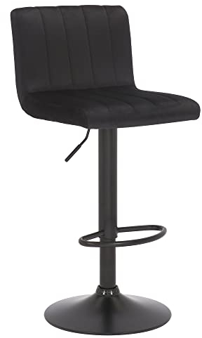 CLP Barhocker Jamie I Gepolsterter Barstuhl mit Samt-Bezug I Höhenverstellbarer und drehbarer Tresenhocker mit Rückenlehne, Farbe:schwarz