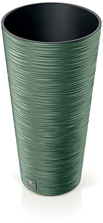 Macetero color verde tierra, con depósito, colección FURU, de 25 x 25 x 48 cm, capacidad de 7,5 L.