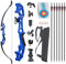 Monleap Archery Recurve Bogen und Pfeile Set für Erwachsene Metall Riser 62 Longbow Kit Rechtshänder gerader Bogen für Anfänger Outdoor Jagd Schießübungen (blau 30lb)