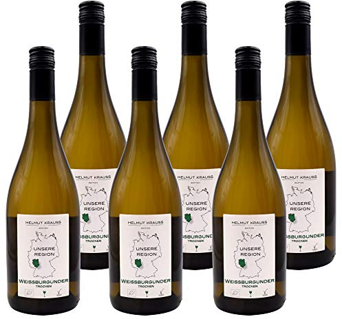 Weingut Krauss Zellertal – Bio Weißburgunder 6x 0,75l I Bio Weißer Burgunder 12.0% (2022er) I Feinfruchtiger Weißwein trocken I Fruchtiger Weiß-Wein vegan I Bioland-Siegel I DE-ÖKO-022