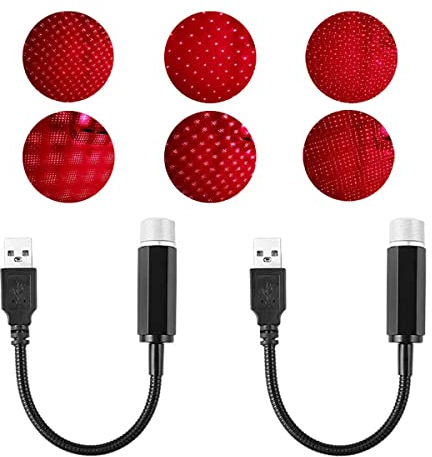 VJK 2 PCS USB Star Night Light projector, Lamp for Cars Ceiling Roof, Romantic Decorations Special Night, Lights Interior Ambient Atmosphere Bedroom Decorations, Party, Walls, Plug and Play