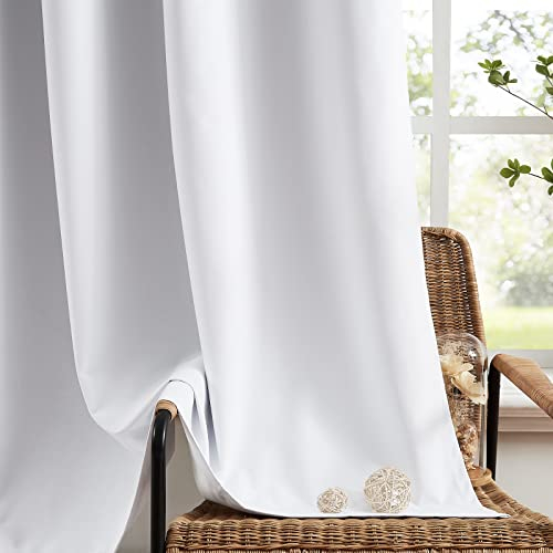 Treatmentex Blickdichte Vorhänge Thermogardine mit Ösen Verdunkelungsvorhang Weiß Wärmeisolierende Gardinen für Wohnzimmer Schlafzimmer, 140 x 180 cm(B x H), 2er Set