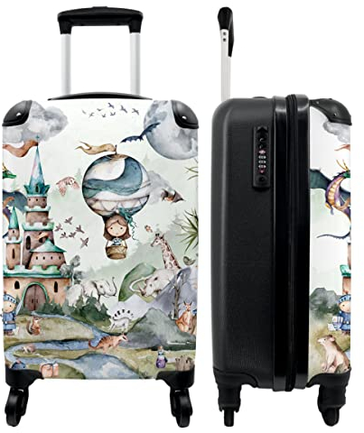 NoBoringSuitcases.com® Kinderkoffer Trolley Handgepäck Kleiner Koffer mit Rollen Suitcase Geschenk - Märchen - Drache - Ballon - 55x35x20cm