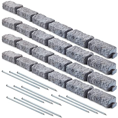 Beuta Landscape Edging | Garden Edging Border | Faux Stone Bricks for Lawn edging, Flower beds, Pathways & Yard Edging– 4 Packs | Each Section Has 6 Bricks 48L x 4W x 2.25H | 12 Spikes |Greystone