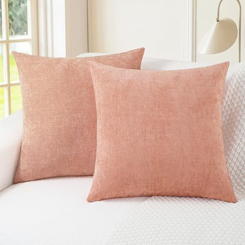 CaliTime Kissenbezüge, gemütlich, für Couch, Sofa, Heimdekoration, einfarbig, weicher Chenille, 50 x 50 cm, Altrosa, 2 Stück