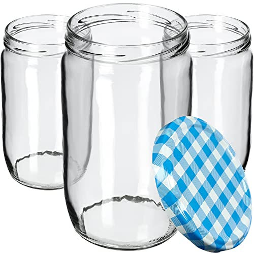 KADAX Lot de 48 bocaux de conservation pour couvercles à visser 720 ml K6906 Bleu À Carreaux 8,7x8,7x15cm