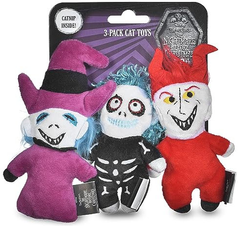 Disney for Pets Tim Burton's Nightmare Before Christmas: Trick-or-Treaters Shock, Barrel, Lock Plush Catnip w/Crinkle Cat Toy- 3PK | Halloween Cat Toys