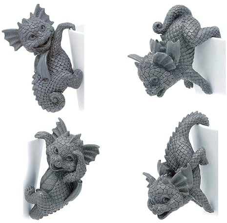 Jauhmui Lot de 4 statues de dinosaures à suspendre en résine, figurines de dragon pour pot de fleurs, décoration à suspendre, figurines de dragon animal pour bureau, maison, jardin, décoration de pot