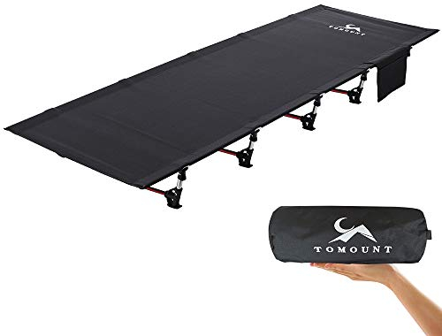 TOMOUNT Lit de Camp Pliant Ultra léger Barres en Aluminium 190 x 70 cm Chaise Longue de Camping compacte et Portable Facile à Construire Lit de Camping résistant tentes - Noir