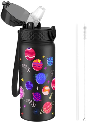 GOPPUS Trinkflasche Kinder 550ml Edelstahl Flasche mit Strohhalm und auslaufsicherem Deckel Sport BPA-frei Wasserflasche Jungen Mädchen