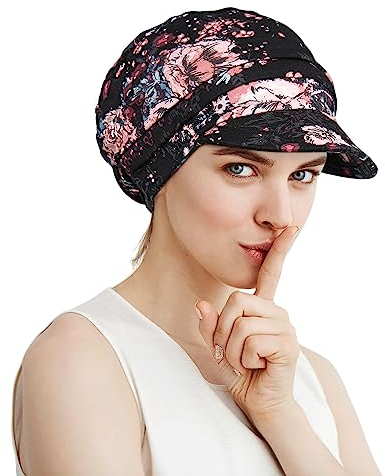 Alnorm Frauen Newsboy Hüte mit Visier für Chemo Haarausfall Pflaume Rosa Schwarz