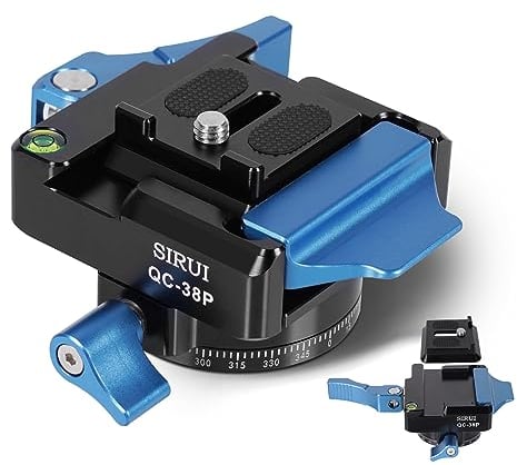 SIRUI Arca Schnellwechselplatten-Set mit 360 Grad drehbarem Panoramakopf, universeller Kamerahalterungsadapter mit 1/4 Zoll und 3/8 Zoll Gewinde, Schnellspannplatte für Stativ, Einbeinstativ (QC-38P)