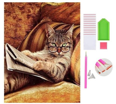 DOUKOYEE Diamond Painting für Erwachsene Kinder DIY 5D Diamant Painting Blume Tiere Katze Landschaft Dinosaurier Malen nach Zahlen Diamant Anfänger Home Wall Decor 30x40cm (C-Katze)